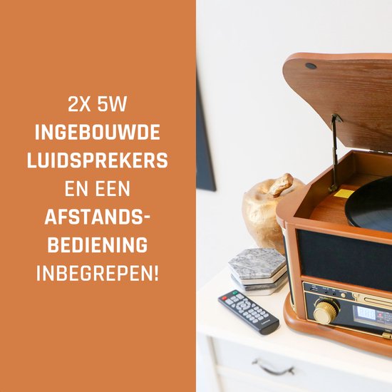 Classic Phono Retro Platenspeler - Bluetooth - Auto-stop -Radio CD en Cassettespeler - TCD-2551WD - Hout — afbeelding 4