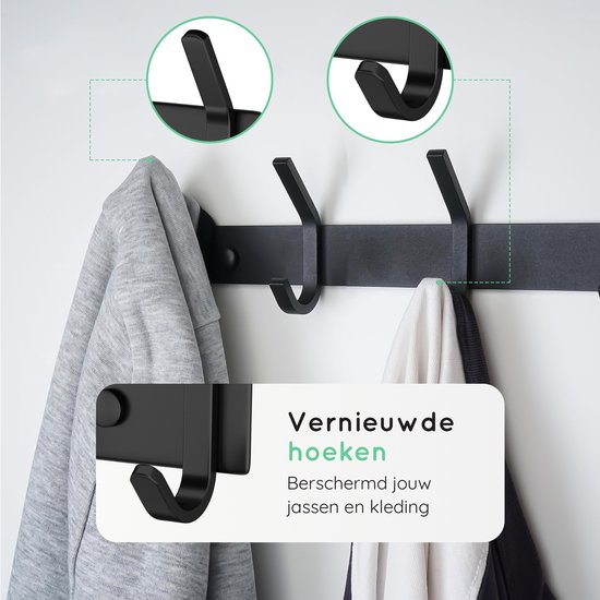 VOLCAN - Porte-Manteau Mural Industriel en Acier Inoxydable - Look Moderne - Tape 3M - Zwart