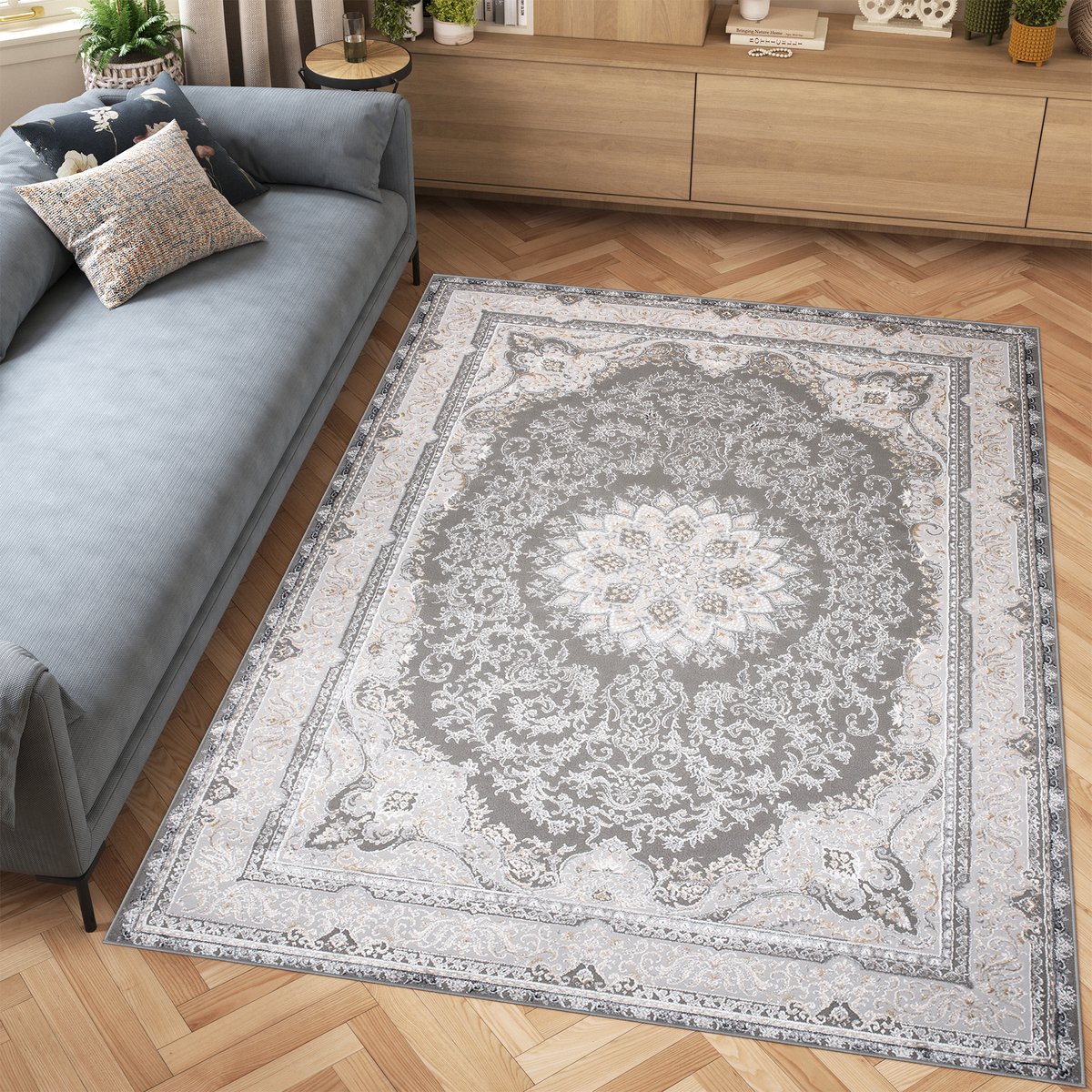 Tapiso Hera Vloerkleed Lichtgrijs Vintage Oosters Tapijt Maat- 160x230