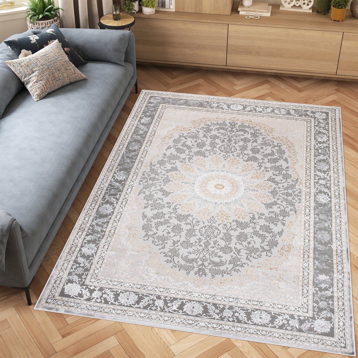 Tapiso Hera Vloerkleed Grijs Lichtgrijs Klassiek Woonkamer Tapijt Maat- 140x200 Lichtgrijs Grijs