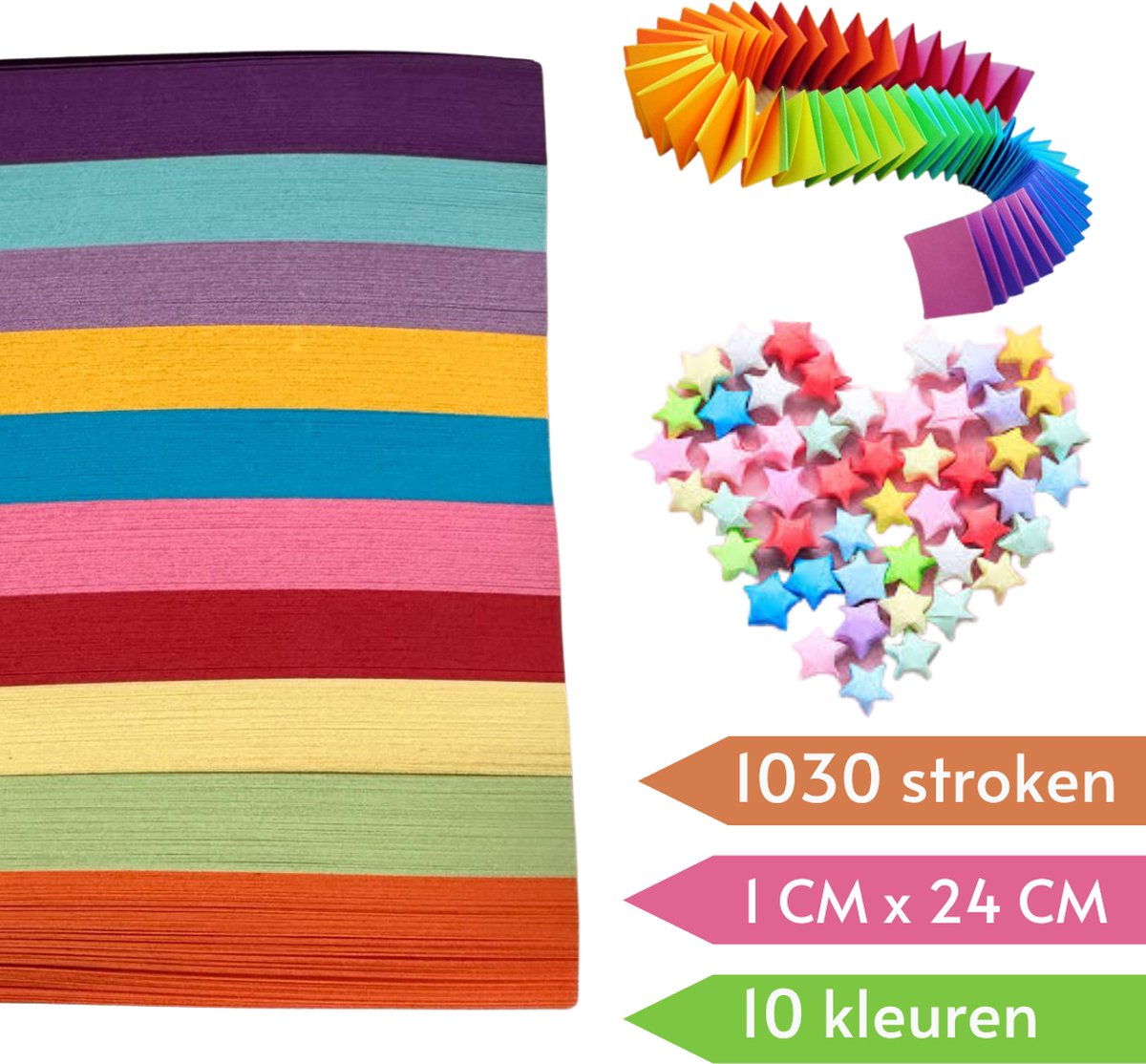 Papierstroken in 10 kleuren - 1030 stuks - 1CM x 24CM - Vlechtstroken - Origami Papier voor sterren - Lucky Stars vouwen — afbeelding 5