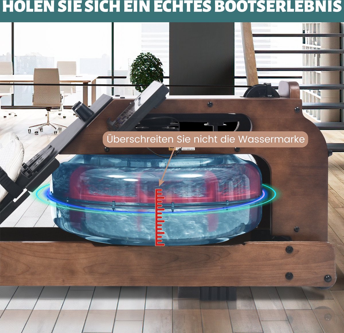 Afbeelding 3 van Sweiko Opvouwbare Waterweerstand Roeimachine met Cinema Kaart APP, Indoor Home Fitness Roeimachine