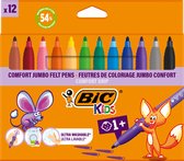 BIC Kids - Stylos de coloriage Comfort Jumbo avec encre lavable et soluble dans l'eau - Diverse couleurs - Set de 12 marqueurs