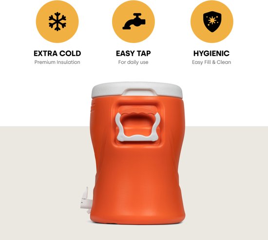 Pinnacle Platino 3 Gallon - Geïsoleerde Drankdispenser / Drankkoeler met kraantje - 12 Liter - Oranje van Pinnacle. — afbeelding 2