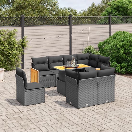 vidaXL-9-delige-Loungeset-met-kussens-poly-rattan-zwart