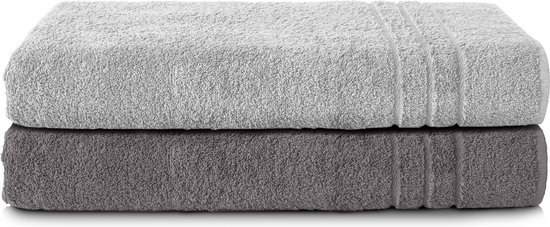 Komfortec Set de 2 Handdoeken 80 x 200 cm, 100 % Katoen, serviettes de sauna XXL , serviette de sauna douce, grand tissu éponge, séchage rapide, anthracite et gris