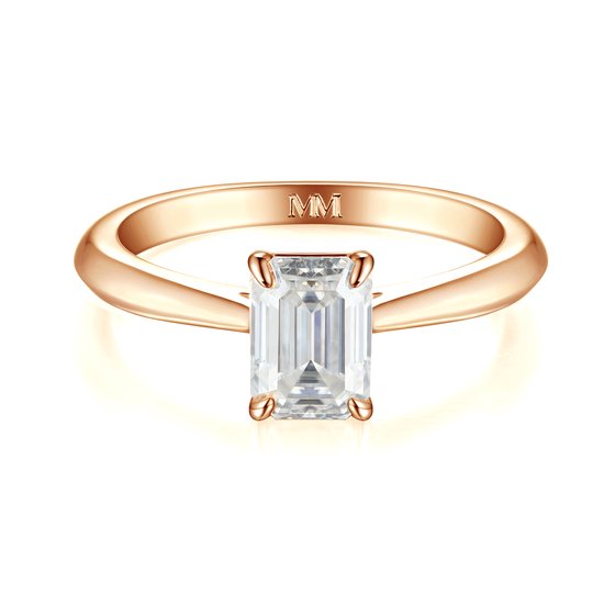 Elysium - 14k Roségouden Smaragd Solitair Moissanite Ring - 2.5 karaat