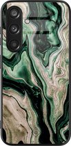 Casimoda® hoesje - Geschikt voor Samsung Galaxy S24 - Groen marmer / Marble - Luxe Hard Case Zwart - Backcover telefoonhoesje - Groen