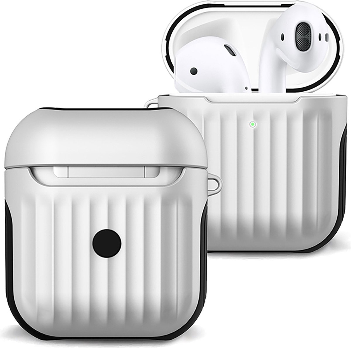 Case Geschikt voor AirPods 1 Hoesje Hoes Hard Cover Ribbels - Hoesje Geschikt voor Apple Airpods 1 Case Met Ribbels - Wit