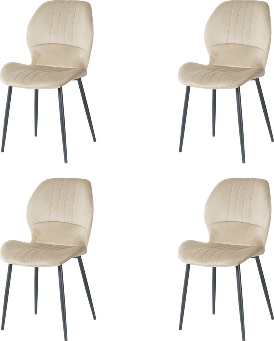 Nuvolix velvet eetkamerstoelen set van 4 - Texas - eetkamerstoel - velvet stoel - beige