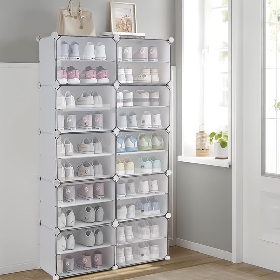 HUOLE Kinderkledingkast - Roze Opbergrek Met 10 Vakken, Modulair & Zelf In Te Bouwen