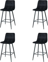 Nuvolix barkrukken set van 4 - Kopenhagen - barkrukken met rugleuning - barstoel - zwart - velvet - 65CM