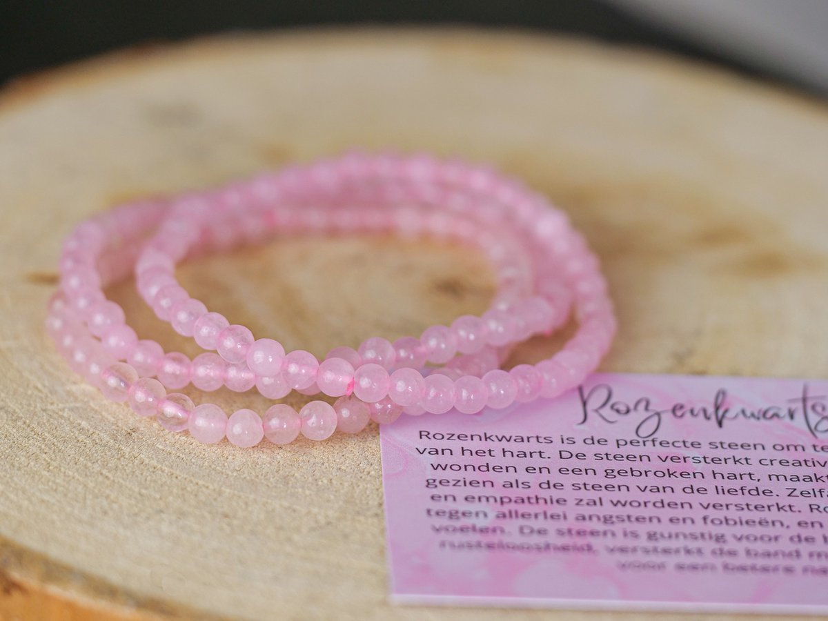 Rozenkwarts Armband met kralen, 4mm, edelstenen - Perfect cadeau voor vrouwen- Inclusief uitleg - Spiritueel - Rosequartz - Liefde - Connectie - Trauma - Healing - Gebroken Hart - Verlies - Verdriet - 100% NATUURLIJK