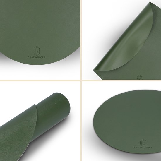 Castagnola Napperons de table aspect cuir - Napperons ronds - Set de table antidérapant en simili cuir - Sous-couche hydrofuge - Dessous de verre - 6 pièces - Diamètre 38 cm - Vert