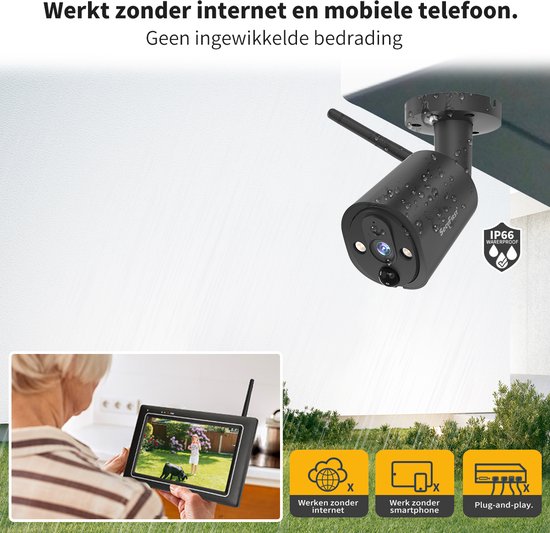 SecuFirst CWL401S/4 Draadloze 3 megapixel Beveiligingscamera met monitor - 7 inch touchscreen + 4 camera's - Zwart - Gratis app van Merkloos — afbeelding 4