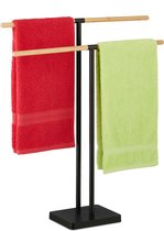 Relaxdays handdoekenrek vrijstaand - 2 stangen - rvs - bamboe - badkamer - handdoekhouder