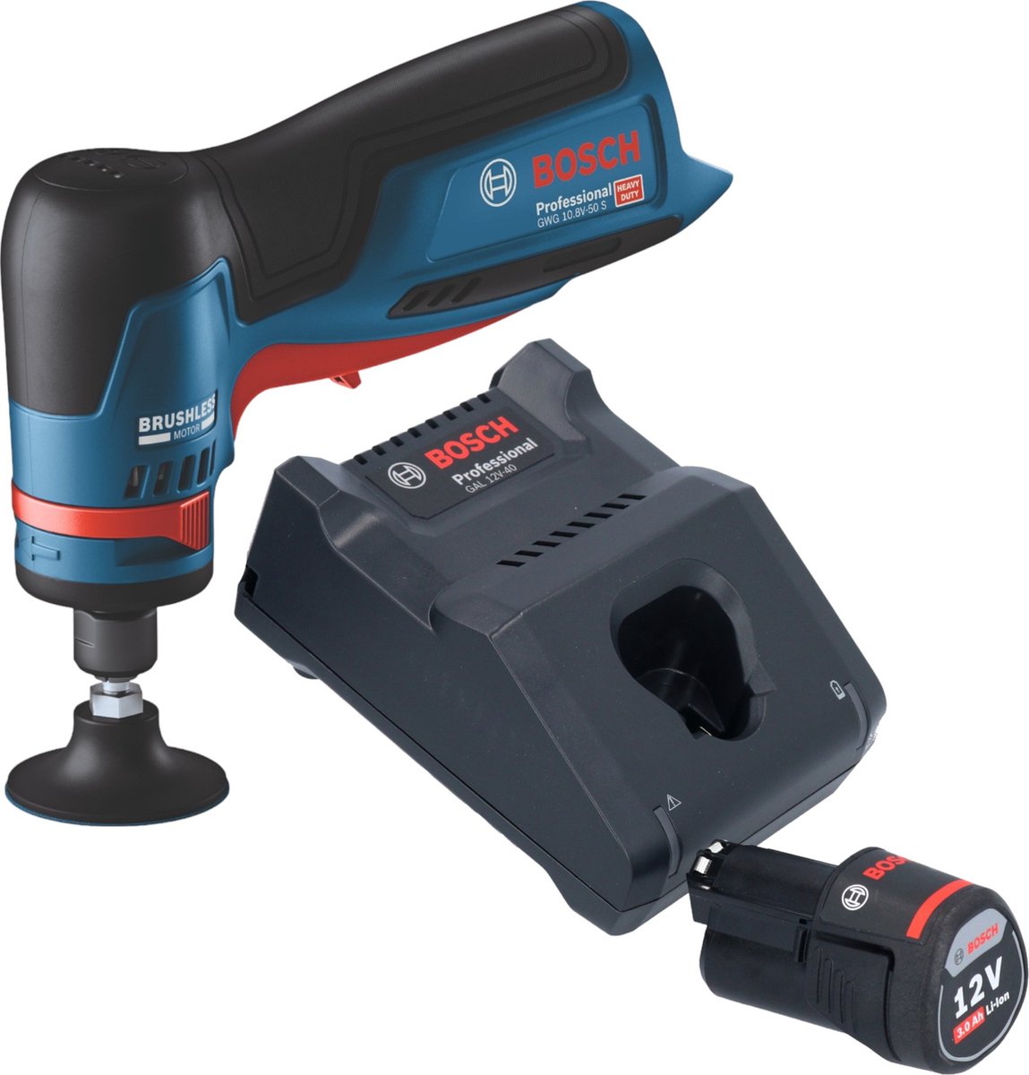Bosch GWG 12V-50 S Professionele rechte accuslijpmachine 12 V 6 mm borstelloos + 1x accu 3.0 Ah + lader