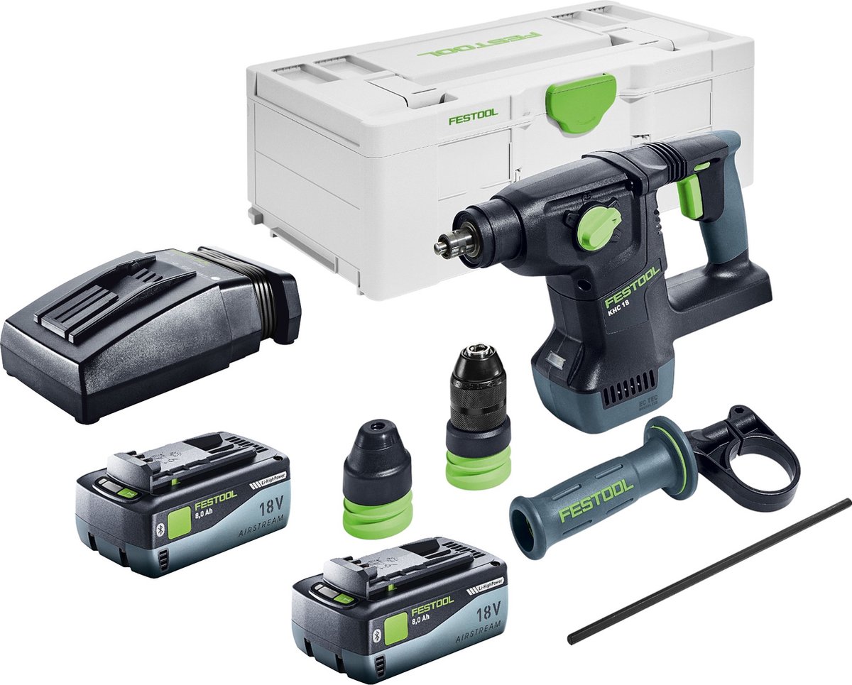 Festool KHC 18 Basic accu combihamer 18 V 2,6 J SDS Plus Brushless + 2x accu 8.0 Ah + lader + systainer