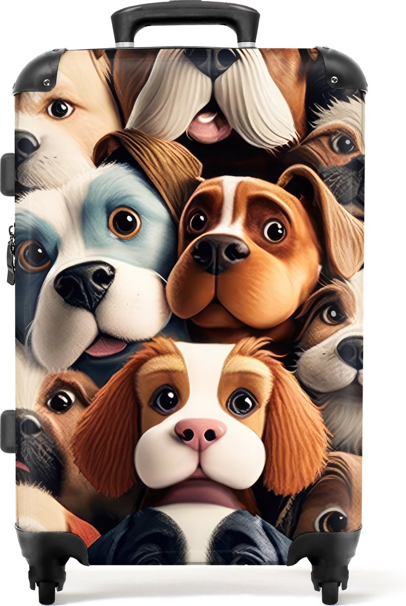 NoBoringSuitcases.com - Kinderkoffer - Hond - Jongens - Patronen - Kind - Trolley op wieltjes - 72 liter - Grote koffer - 20 kg bagage - 66 cm - Reiskoffer kinderen - Koffer meisje - Hardcase koffer - TSA slot - Lichtgewicht