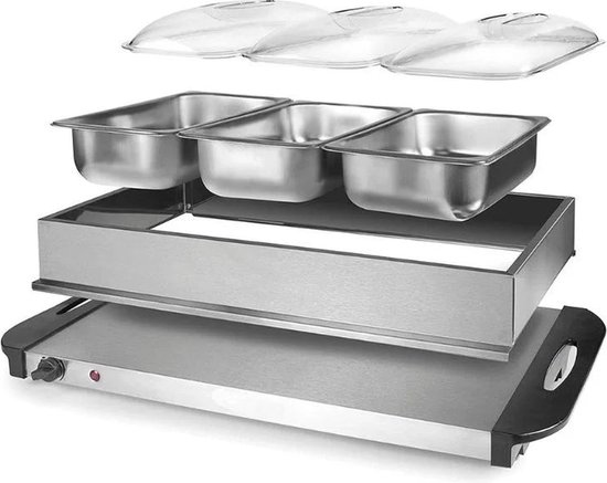 Cheffinger Buffetwarmer - Warmhoudplaat - Voedselwarmer - 3x2.4L - Roestvrij Staal — afbeelding 4