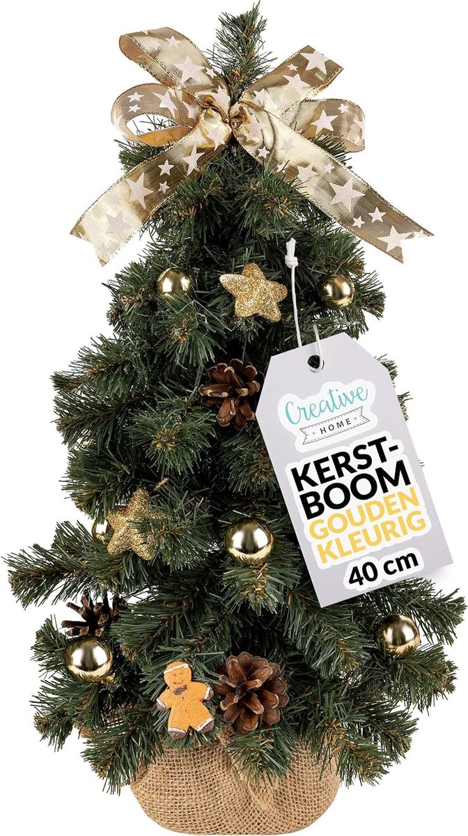 Creative Home Kunstmatige Xmas Tree Gedecoreerd Goudkleur | Afmeting 40 cm | Kleine Kegel | voor Tafel Bureau | Binnen Buiten | Decoratie Cadeau