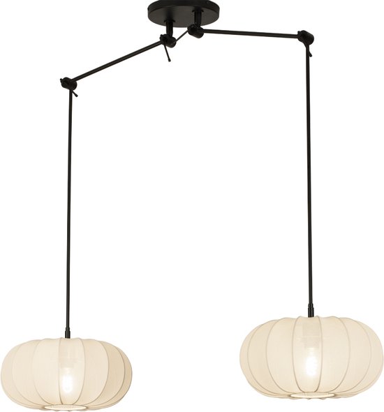 Lampe à suspension Lumidora 31361 - TACK - 2 Lumières - E27 - Zwart - Beige - Métal