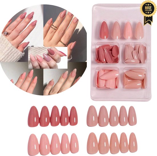 GUAPÀ® Plaknagels | 96 stuks valse nagels | Press On Nails | Zelfklevende Plaknagels | Nepnagels | Kunstnagels | Compleet plaknagels starterspakket | Nagels Wraps | Nail Art | Zomer Nagels | 96 stuks plaknagels Nude Tinten