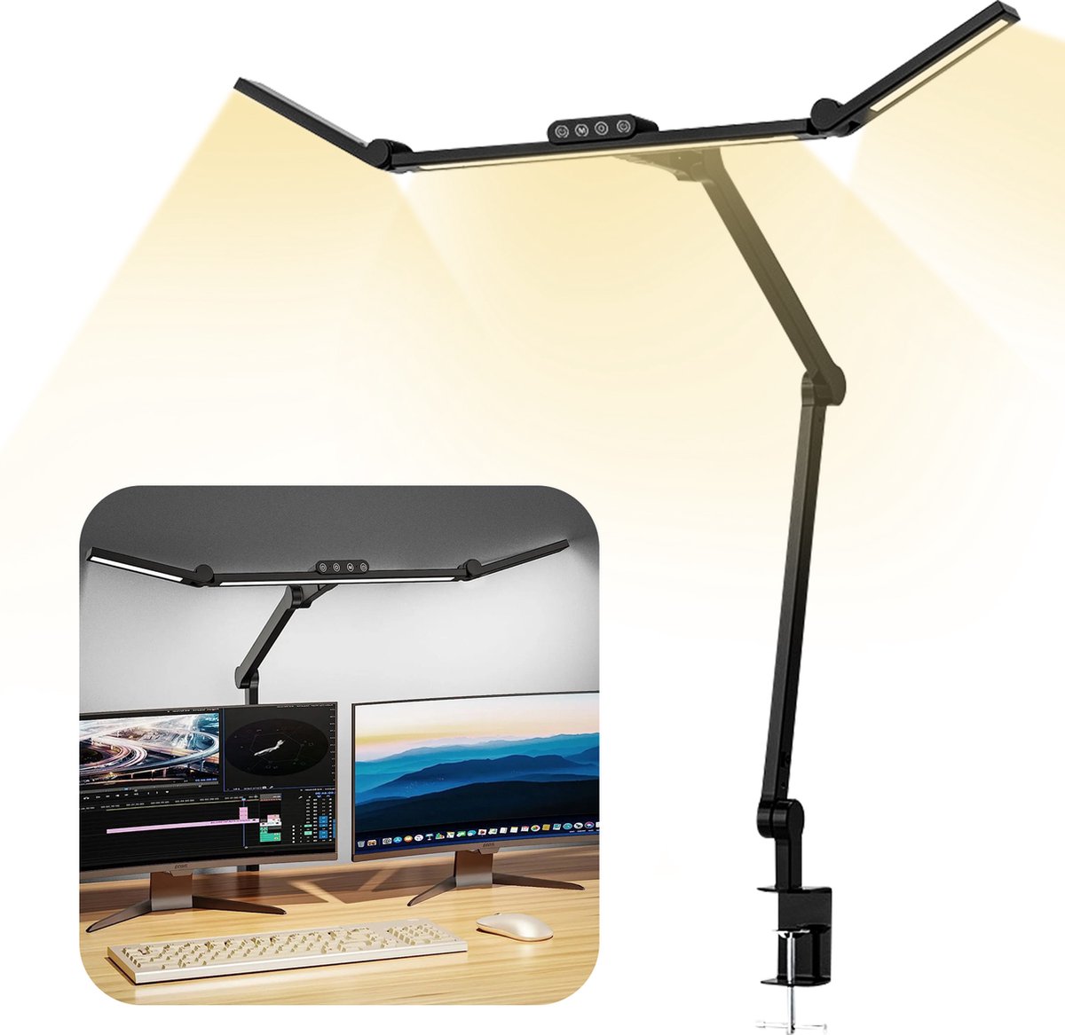 Nexino® Bureaulamp Led Pro – Bureaulamp LED Dimbaar – Luxe Bureaulamp - Bureaulamp met Klem – Tafellamp – Hobbylamp – Ledlamp - Wit Licht & Warm Licht - Dimbaar - 2.700 K tot 6.500 K