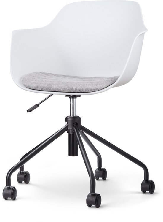 Nolon Nout bureaustoel - Witte zitting met armleuningen en okergeel zitkussen