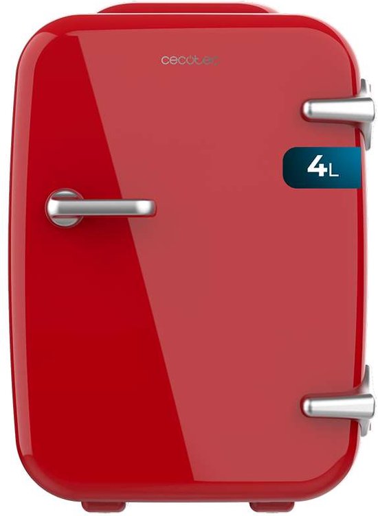 Cecotec Retro Zuinige Mini Koelkast van 4 liter - Geschikt voor Skincare, Medicijnen, Eten, Drinken - Minibar voor in de auto (12V) of kamer (220V) - Havana rood