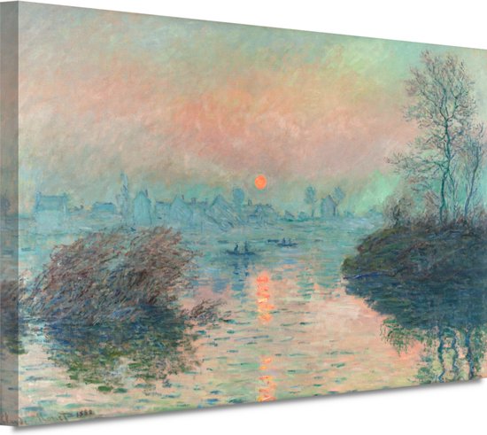 Zonsondergang op de Seine bij Lavacourt - Claude Monet wanddecoratie - Zonsondergang wanddecoratie - Muurdecoratie Natuur - Wanddecoratie industrieel - Canvas schilderijen woonkamer - Schilderijen 150x100 cm