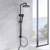 CECIPA Douchesysteem zwarte douche handdouche met 2 functies, roestvrijstalen douchestang, regendouche voor badkuip/badkuip, geen kraan