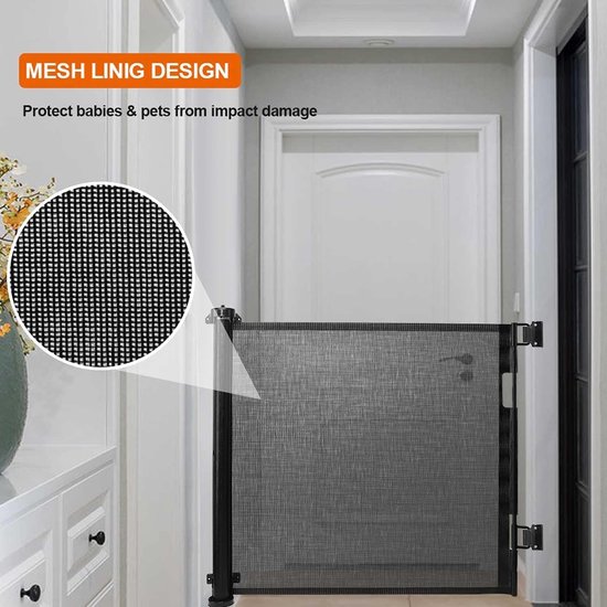 Barrière De Sécurité Rétractable 0-150cm - Barrière Enfant Et Chien Extensible Pour Escaliers Et Portes Noir