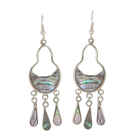 Behave Oorbellen - oorhangers - abalone schelp - zilver kleur - 7 cm