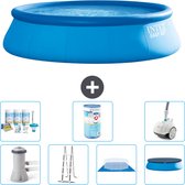 Intex Rond Opblaasbaar Easy Set Zwembad - 457 x 122 cm - Blauw - Inclusief Pomp - Ladder - Grondzeil - Afdekzeil Onderhoudspakket - Filter - Stofzuiger