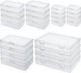 Rechthoekige kunststof containers met deksel in verschillende maten [verpakking van 24 stuks] - lege transparante opbergdozen klein met klapdeksel voor kunstbenodigdheden, kleine