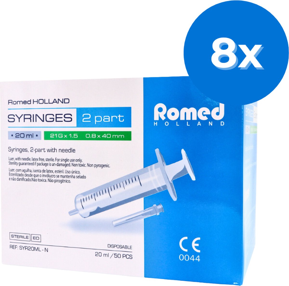 Goedkoopste Romed 20ml injectiespuiten met naald 400 stuks - Set van 8 doosjes Romed