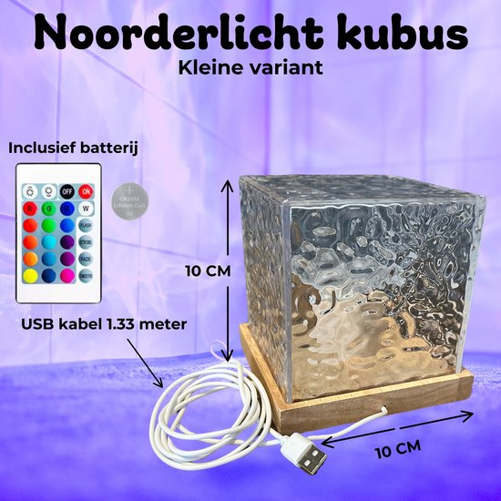 Bosstony - Kleine Northern Lights Projector - Noorderlicht Projector - Cube Lamp - Crystal Lamp - Wave Lamp - Wave Cube - Water Ripple Light - Ocean Projector - Tiktok lamp - Aurora - Sterren Projector
