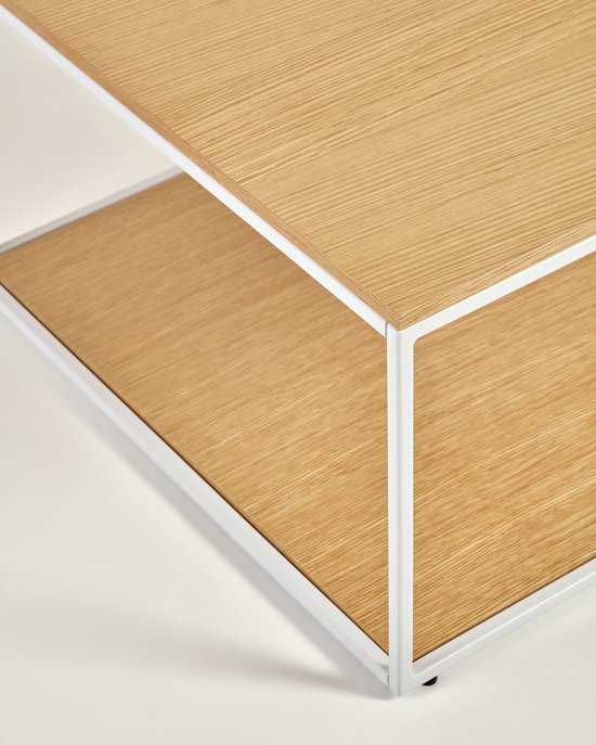 Kave Home - Table basse Yoana avec plateau et base en placage de chêne, structure en métal blanc, 110 x 60 cm