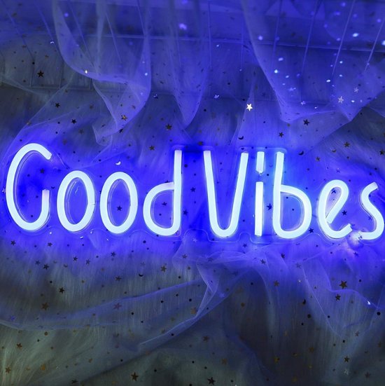 ZoeZo - Neon Wandlamp Good Vibes - Blauw - LED - Inclusief 2 ophanghaakjes - Neon Verlichting - Sfeerverlichting - Led lamp - Neonlicht - Neon lamp