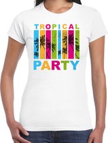 Bellatio Decorations Tropical party T-shirt voor dames - palmbomen - wit - carnaval/themafeest L