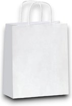 Professionele Witte Tas - (M) Medium - 50 Stuks - Wit - Papieren Tassen - Gedraaid Koord - Met Handvat - Draagtas - Hoogwaardige Kwaliteit - 22+10x28 cm - Cadeau Tas - Eco-vriendelijk - Ideaal voor Geschenken - Hoogwaardig Natron Kraft Papier