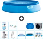 Intex Rond Opblaasbaar Easy Set Zwembad - 457 x 107 cm - Blauw - Inclusief Pomp - Ladder - Grondzeil - Afdekzeil Onderhoudspakket - Filter - Stofzuiger - Voetenbad - Warmtepomp