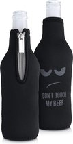 2 x 330 ml flessenkoeler, voor bier en andere dranken, neopreen koeler Don't touch my beer, wit/zwart