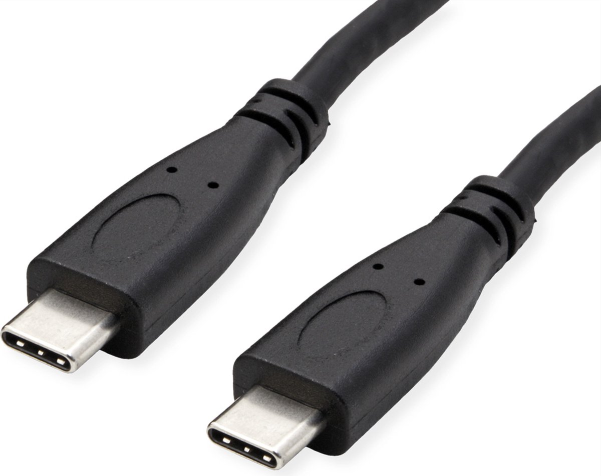 ROLINE USB 3.2 Gen 2 kabel, met PD, C-C, M/M, 4K UHD-1, 10Gbit/s, Emark, 100W, zwart, 1 m