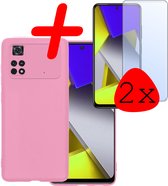 Hoes Geschikt voor Xiaomi Poco X4 Pro 5G Hoesje Siliconen Back Cover Case Met 2x Screenprotector - Hoesje Geschikt voor Xiaomi Poco X4 Pro 5G Hoes Cover Hoesje - Lichtroze