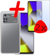 Hoes Geschikt voor Xiaomi Poco X4 Pro 5G Hoesje Siliconen Back Cover Case Met 2x Screenprotector - Hoesje Geschikt voor Xiaomi Poco X4 Pro 5G Hoes Cover Hoesje - Transparant
