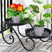 2-traps bloemenstandaard, roestwerende plantenstandaard, zwart, plantenrek voor meerdere planten, ronde bloemenbank voor binnen en buiten, bloemenkruk, metalen plantenkruk voor tuin, thuis