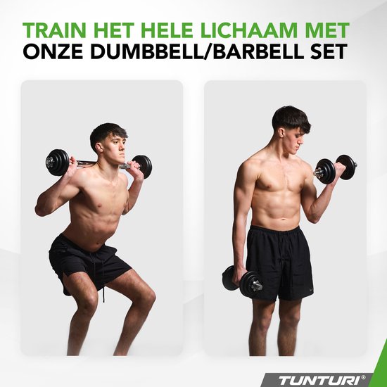 Tunturi Halter et haltères en fonte - Set d'haltères 20 kg - Haltères avec poids - Set Barbell - Fermeture à vis 30 mm - Poignée antidérapante