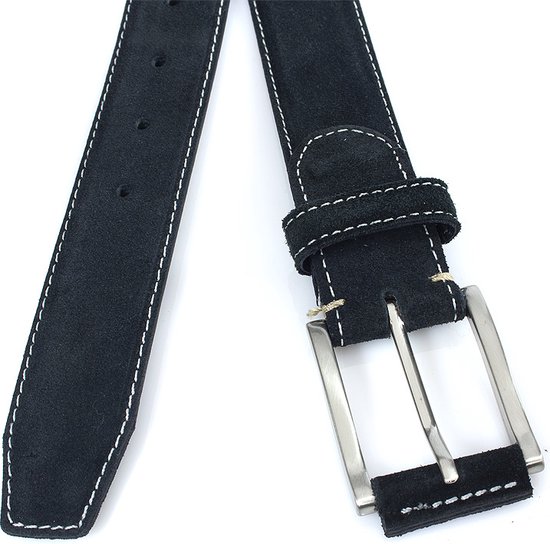 JV Belts Zwarte suede riem - heren en dames riem - 3.5 cm breed - Zwart - Echt Suede leer - Taille: 95cm - Totale lengte riem: 110cm